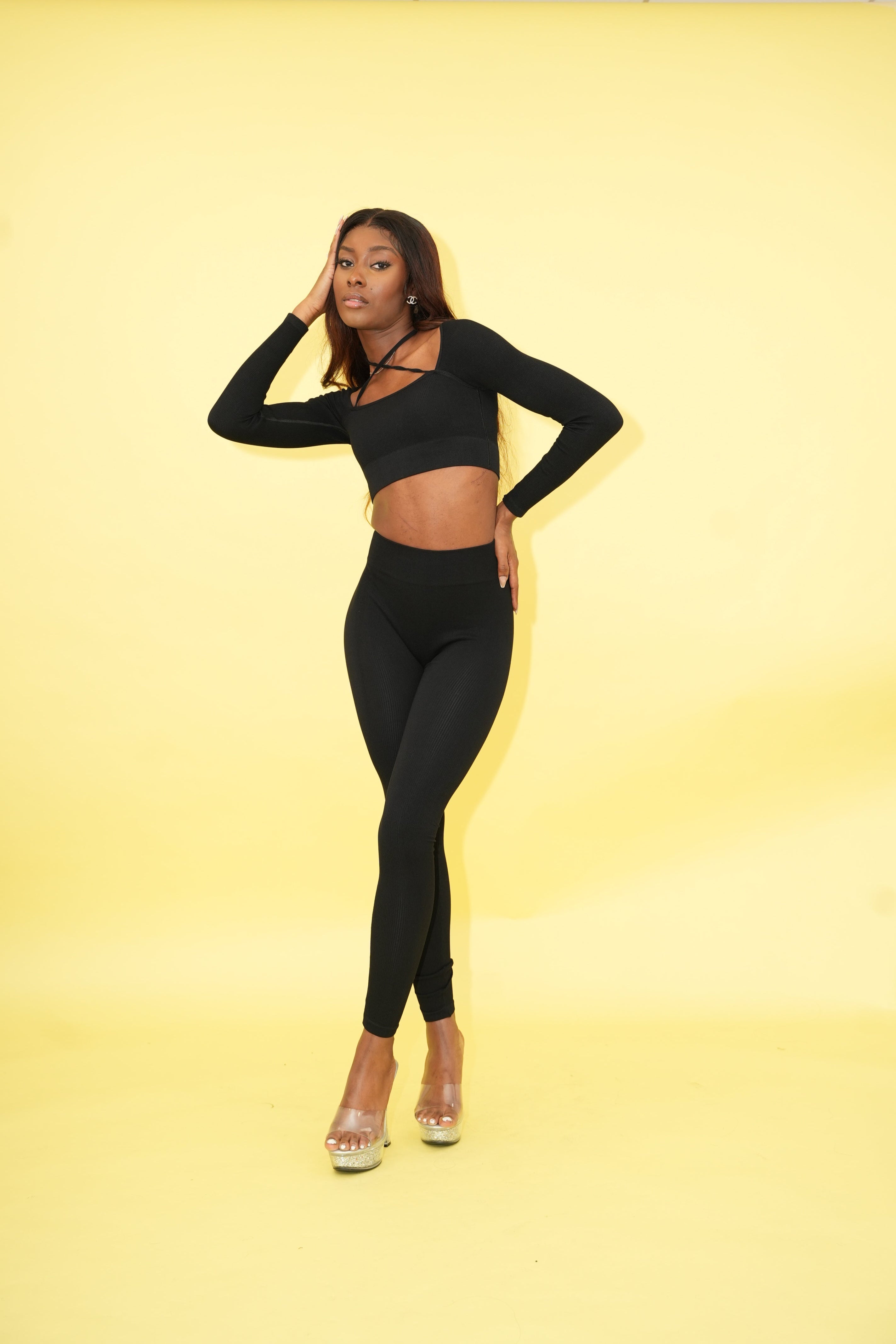 Black Cross Top and Long Pants